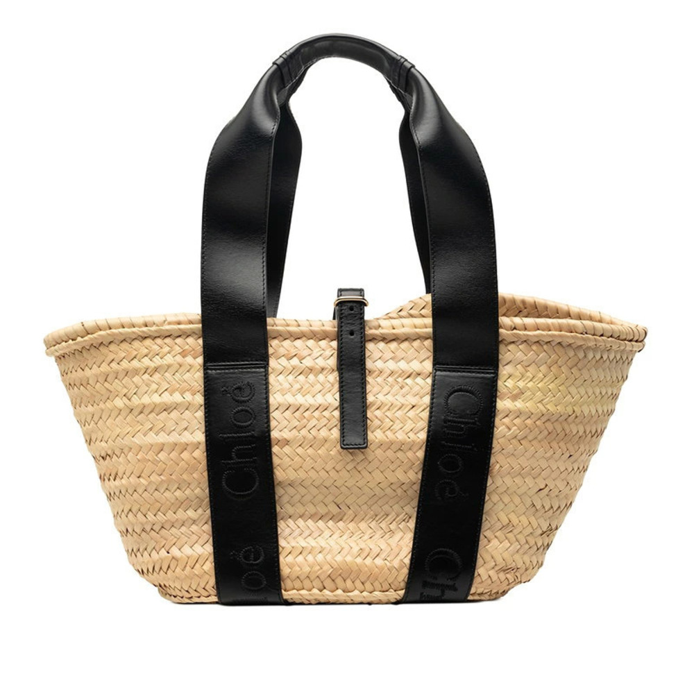 Chloe Basket Handbag Straw Tan Bag Beige Cream Black Raffia Leather